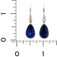 Platinum Pear Shaped Sapphire and Diamond Dangle Earrings