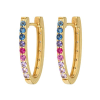Three Stories 14K Yellow Gold Medium Double Sided Oval Sapphire and Diamond Hoops