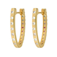 Three Stories 14K Yellow Gold Medium Double Sided Oval Sapphire and Diamond Hoops
