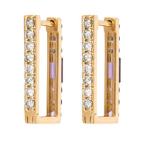 Three Stories 14K Yellow Gold Large Double Sided Oval Sapphire and Diamond Rectangular Hoops