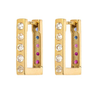 Three Stories 14K Yellow Gold Double Sided Sapphire and Diamond Rectangular Hoops