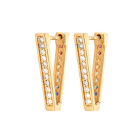 Three Stories 14K Yellow Gold Double Sided V Shaped Sapphire and Diamond Hoops