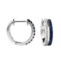 14K White Gold Two-Row Diamond and Sapphire Huggie Earrings