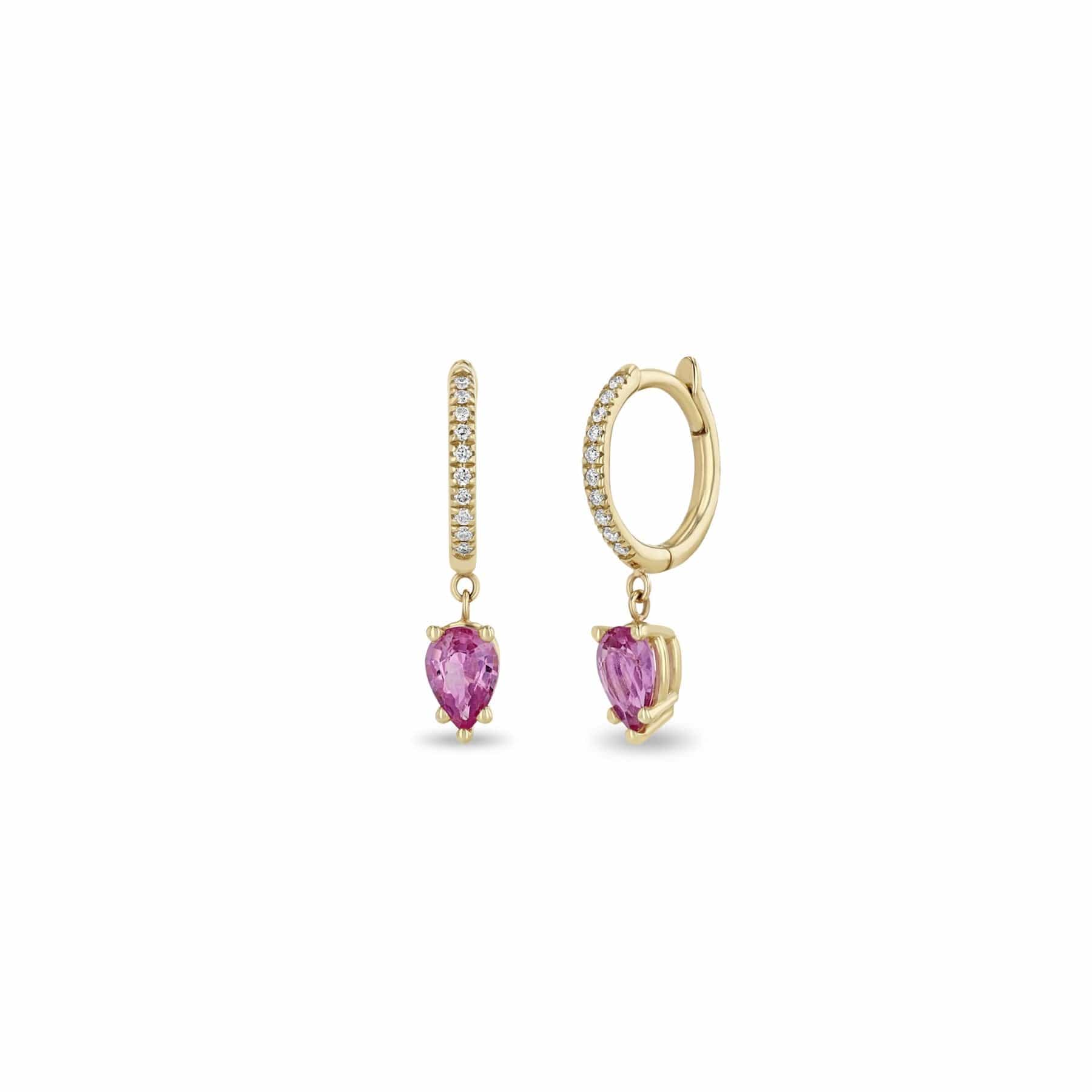 Zoe Chicco 14K Yellow Gold Pink Sapphire and Pave Diamond Huggie