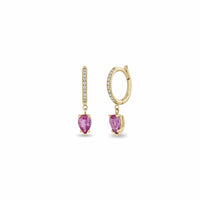 Zoe Chicco 14K Yellow Gold Pink Sapphire and Pave Diamond Huggie Hoops