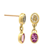 18K Yellow Gold 2 Stone Pink Sapphire and Diamond Earrings