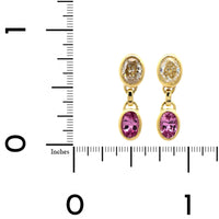 18K Yellow Gold 2 Stone Pink Sapphire and Diamond Earrings