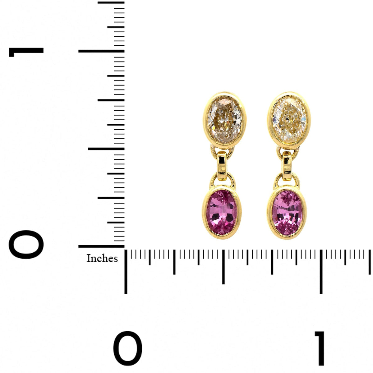 18K Yellow Gold 2 Stone Pink Sapphire and Diamond Earrings
