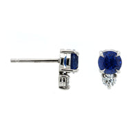 Platinum Round Blue Sapphire and Diamond Stud Earrings