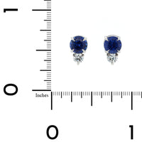 Platinum Round Blue Sapphire and Diamond Stud Earrings