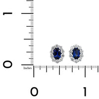 14K White Gold Oval Sapphire and Round Diamond Halo Stud Earrings