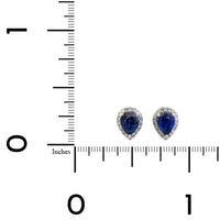 14K White Gold Diamond & Pear Shaped Sapphire Stud Earrings