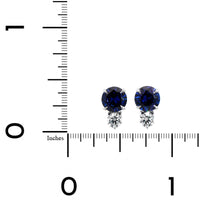 Platinum Round Blue Sapphire and Diamond Stud Earrings