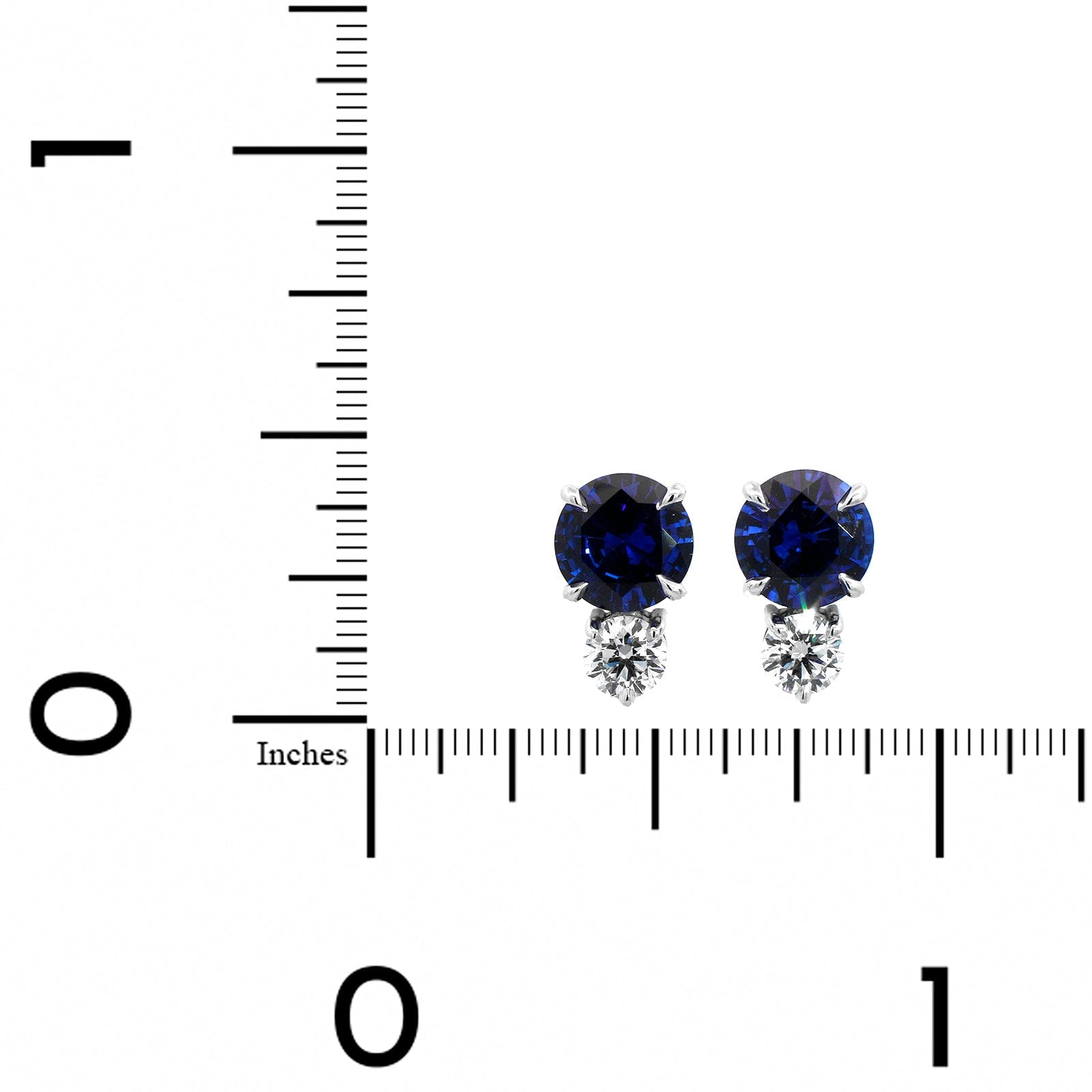 Platinum Round Blue Sapphire and Diamond Stud Earrings