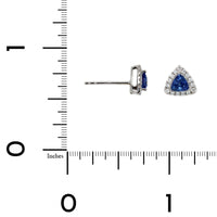 14K White Gold Trillion Cut Sapphire and Diamond Halo Stud Earrings