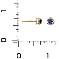 14K Yellow Gold Round Sapphire and Diamond Halo Stud Earrings