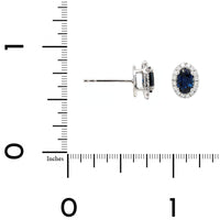 14K White Gold Oval Blue Sapphire and Diamond Stud Earrings