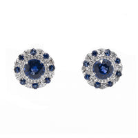 18K White Gold Blue Sapphire and Diamond Stud Earrings