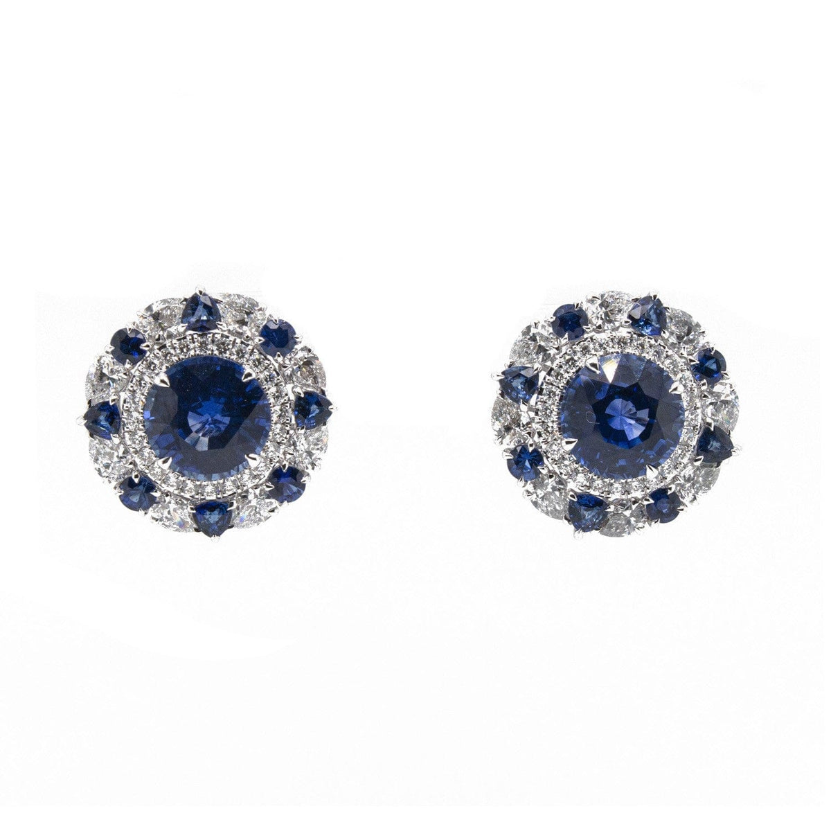 18K White Gold Blue Sapphire and Diamond Stud Earrings