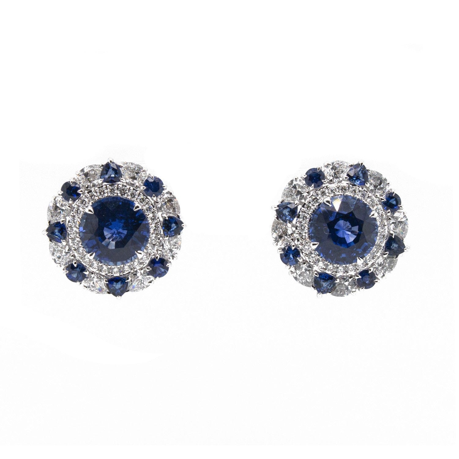 18K White Gold Blue Sapphire and Diamond Stud Earrings