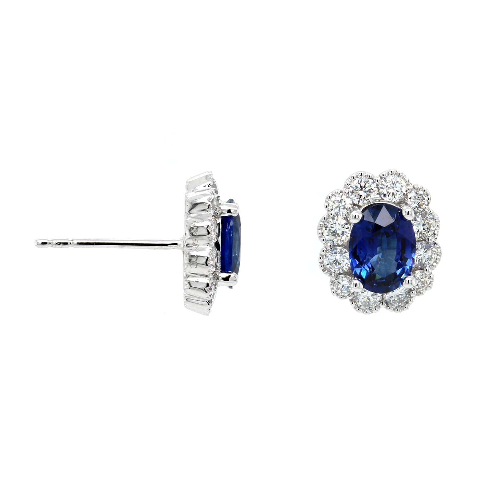 14K White Gold Blue Sapphire and Diamond Stud Earrings