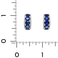 14K White Gold Blue Sapphire and Diamond Huggie Earrings