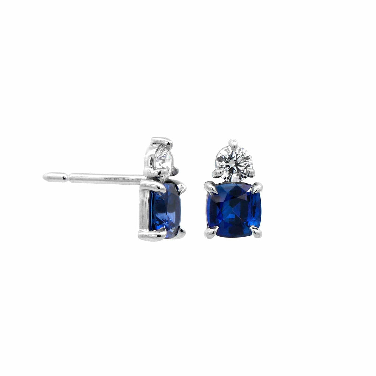 Platinum Diamond & Round Sapphire Stud Earrings
