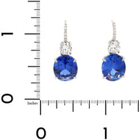 Platinum Oval Blue Sapphire & Round Diamond Stud Earrings