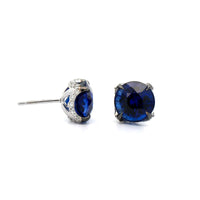 18K White Gold 4 Prong Sapphire and Diamond Stud Earrings