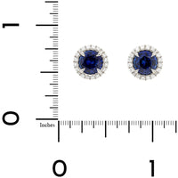 Platinum Round Blue Sapphire and Diamond Halo Stud Earrings