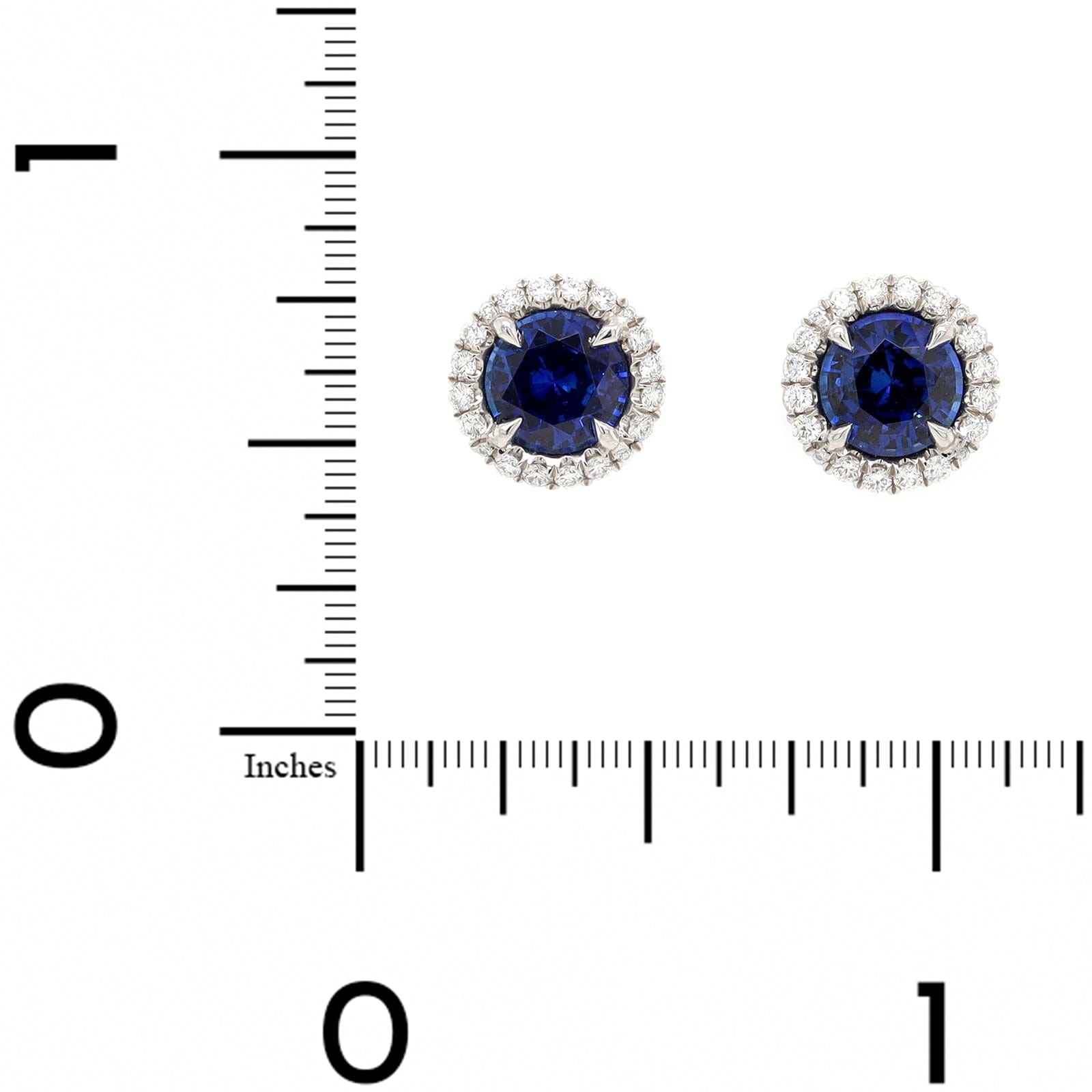Platinum Round Blue Sapphire and Diamond Halo Stud Earrings