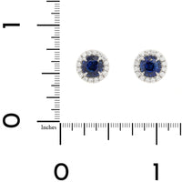 Platinum Round Blue Sapphire and Diamond Halo Stud Earrings