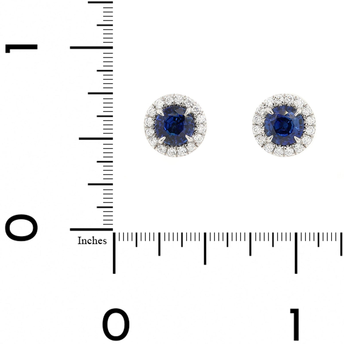 Platinum Round Blue Sapphire and Diamond Halo Stud Earrings