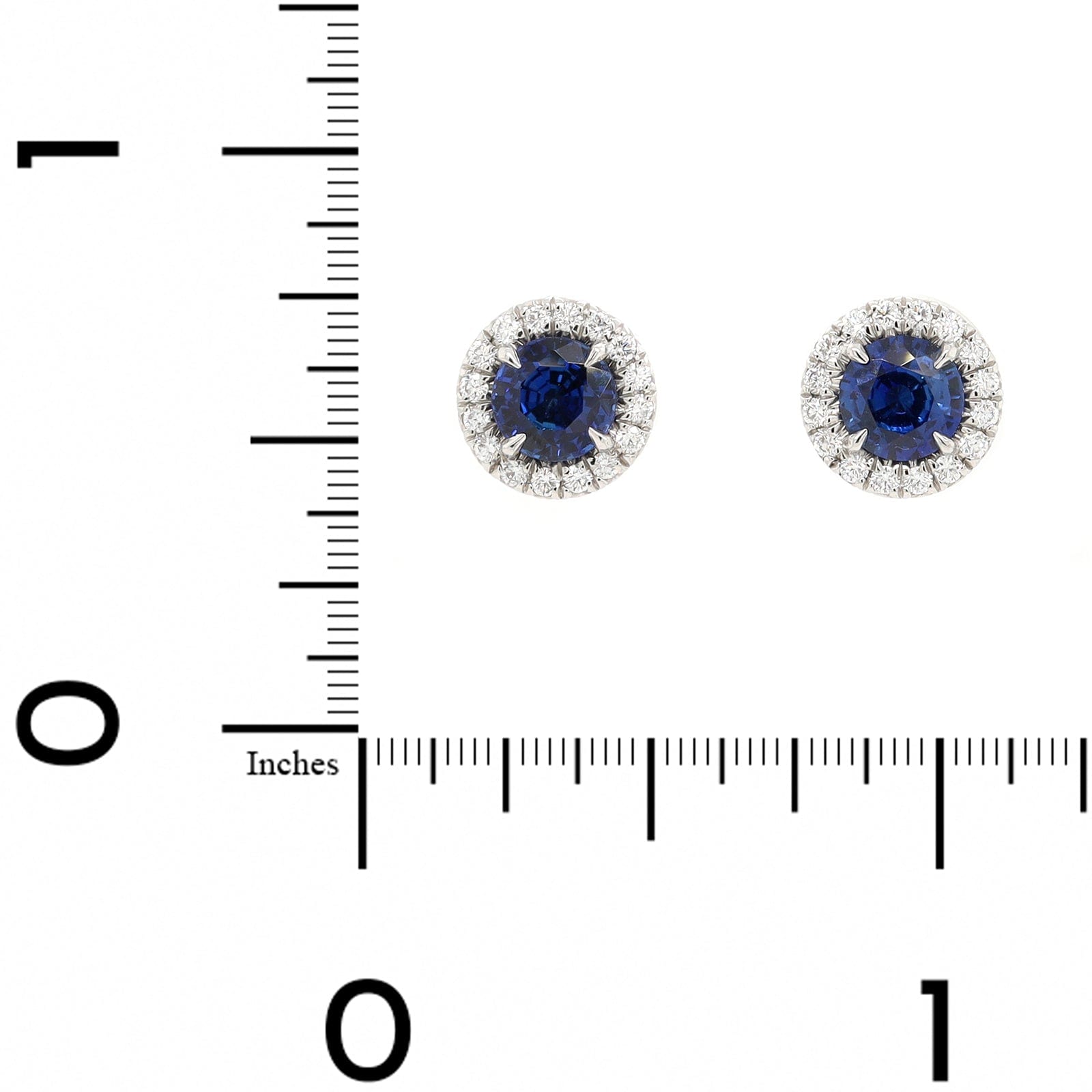 Platinum Round Blue Sapphire and Diamond Halo Stud Earrings