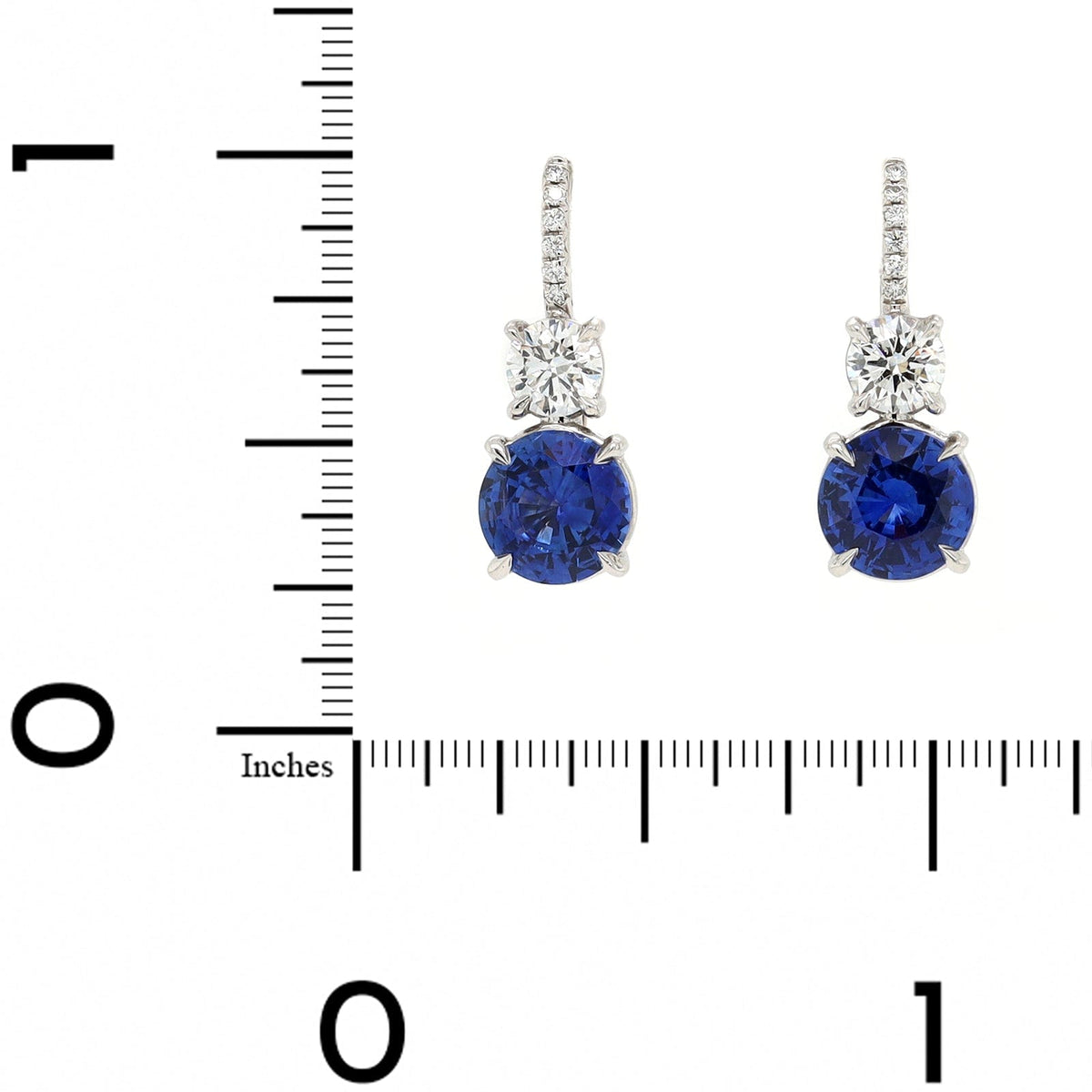 Platinum Sapphire and Round Diamond Earrings
