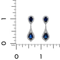 18K White Gold Blue Sapphire and Diamond Halo Drop Earrings