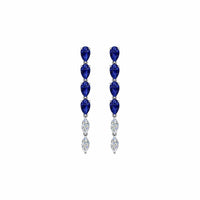 18K White Gold Pear Shaped Blue Sapphire and Diamond Drop Earrings