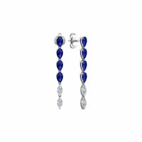 18K White Gold Pear Shaped Blue Sapphire and Diamond Drop Earrings