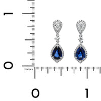 18K White Gold Pear Shaped Blue Sapphire and Diamond Drop Earrings