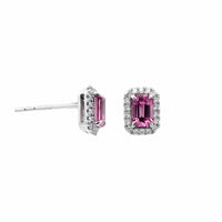 18K White Gold Octagonal Pink Sapphire and Diamond Stud Earrings
