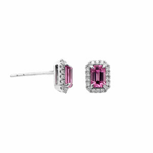 18K White Gold Octagonal Pink Sapphire and Diamond Stud Earrings