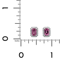 18K White Gold Octagonal Pink Sapphire and Diamond Stud Earrings