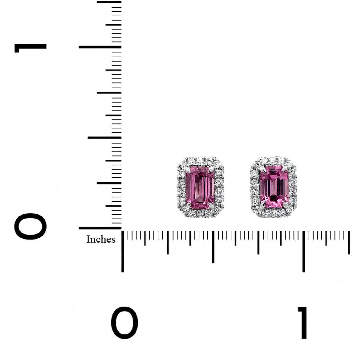 18K White Gold Octagonal Pink Sapphire and Diamond Stud Earrings