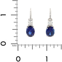 Platinum Oval Blue Sapphire and Diamond Dangle Earrings