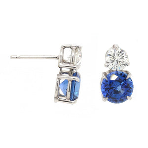 Platinum 2 Stone Round Sapphire and Diamond Stud Earrings