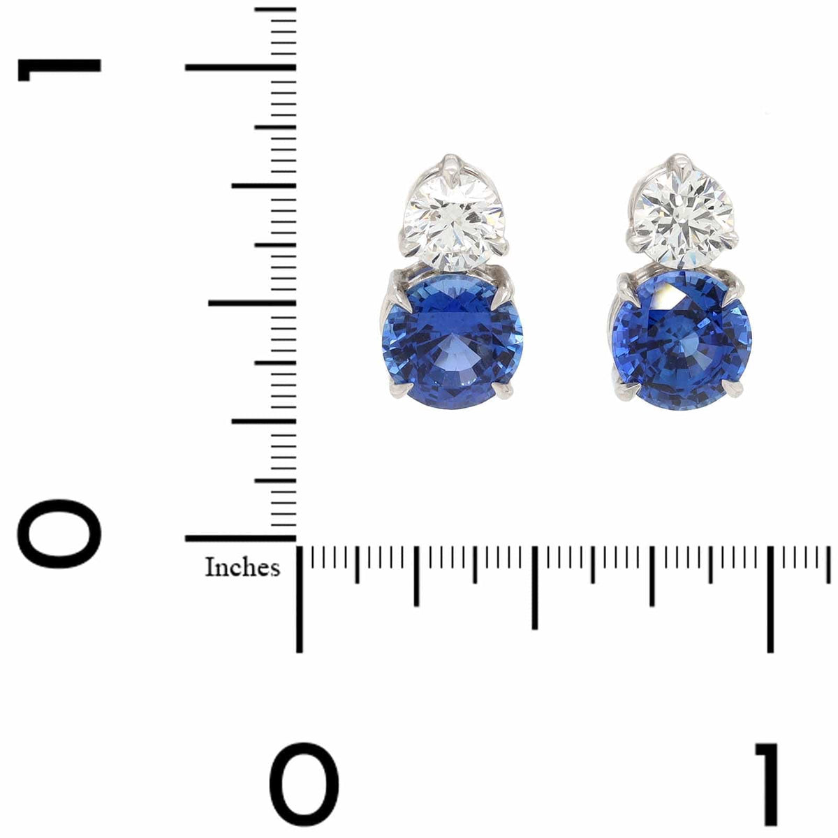 Platinum 2 Stone Round Sapphire and Diamond Stud Earrings
