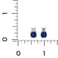 Platinum Diamond & Cushion Cut Sapphire Stud Earrings