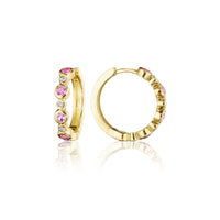 Penny Preville 18K Yellow Gold Alternating Pink Sapphire and Diamond Hoop Earrings