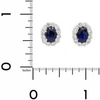 18K White Gold Oval Sapphire and Diamond Halo Stud Earrings
