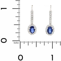 18K White Gold Oval Sapphire and Diamond Halo Drop Earrings